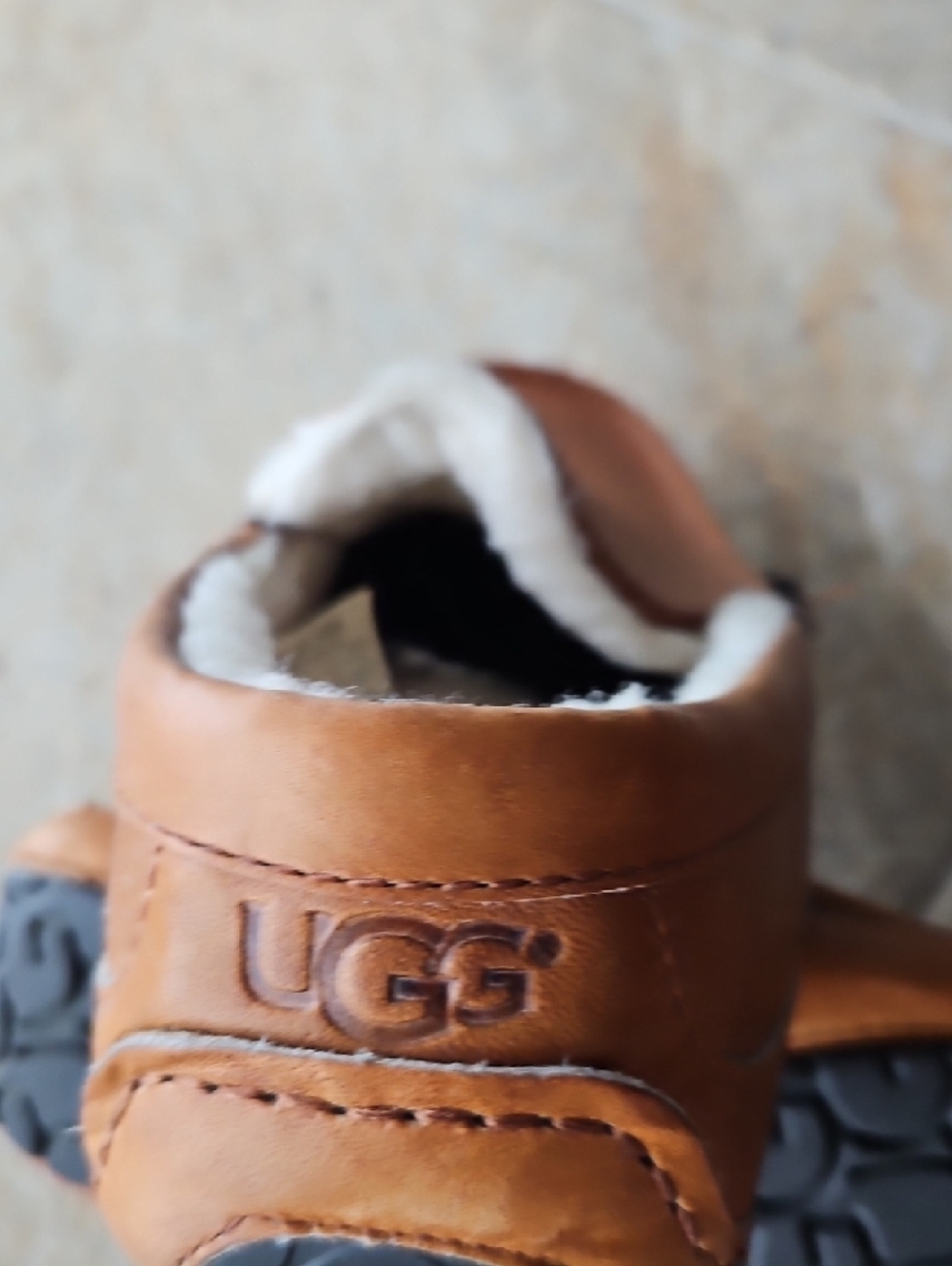 UGG Men's Chestnut Brown Leather Shearling Slip-Ons - Picture 4 of 6